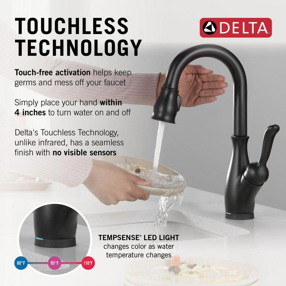 Delta Faucet Matte Black Single Handle Pull Down Bar Faucet with Touch2O&reg; Technology 