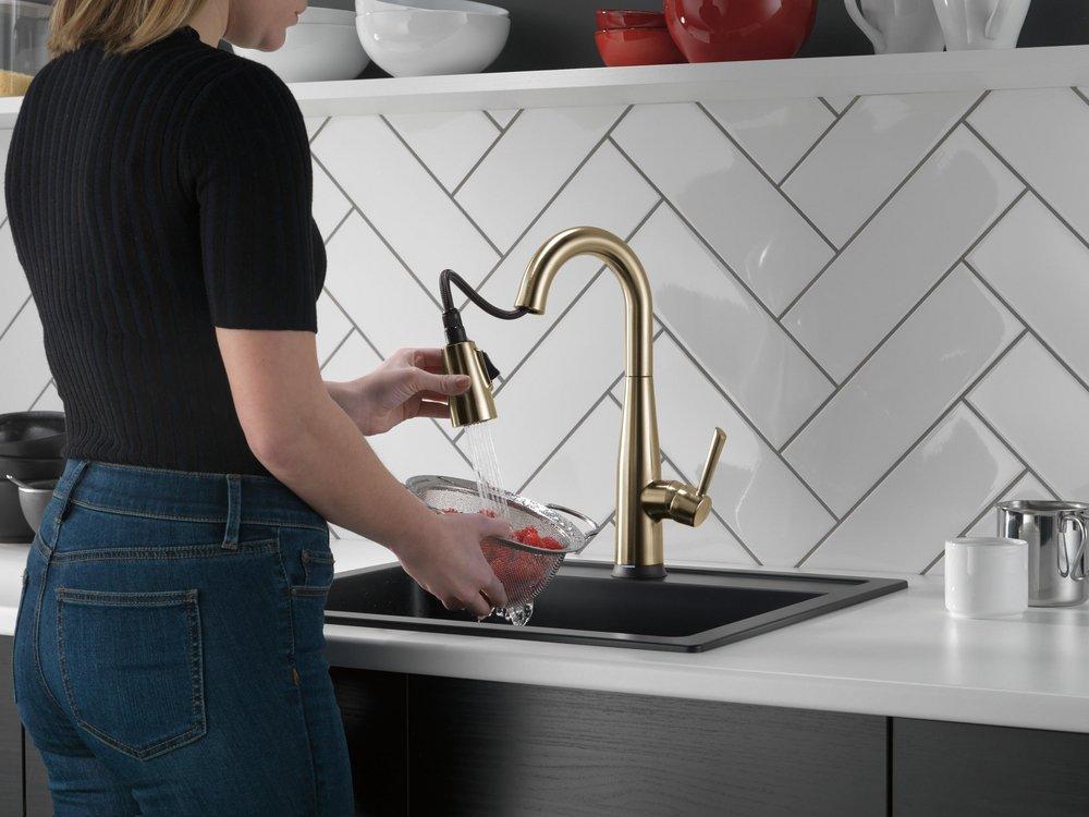 Delta Faucet Champagne Bronze Single Handle Pull Down Bar Faucet 