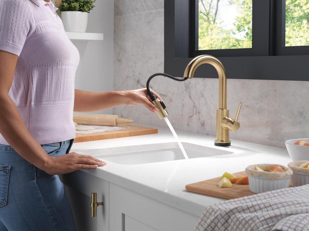 Delta Faucet Champagne Bronze Single Handle Pull Down Bar Faucet 