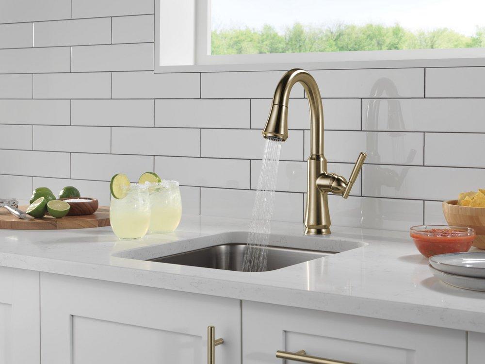 Delta Faucet Champagne Bronze Single Handle Pull Down Bar Faucet 