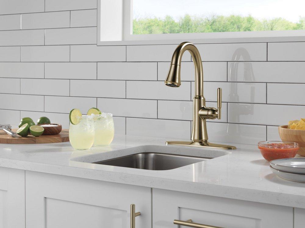 Delta Faucet Champagne Bronze Single Handle Pull Down Bar Faucet 