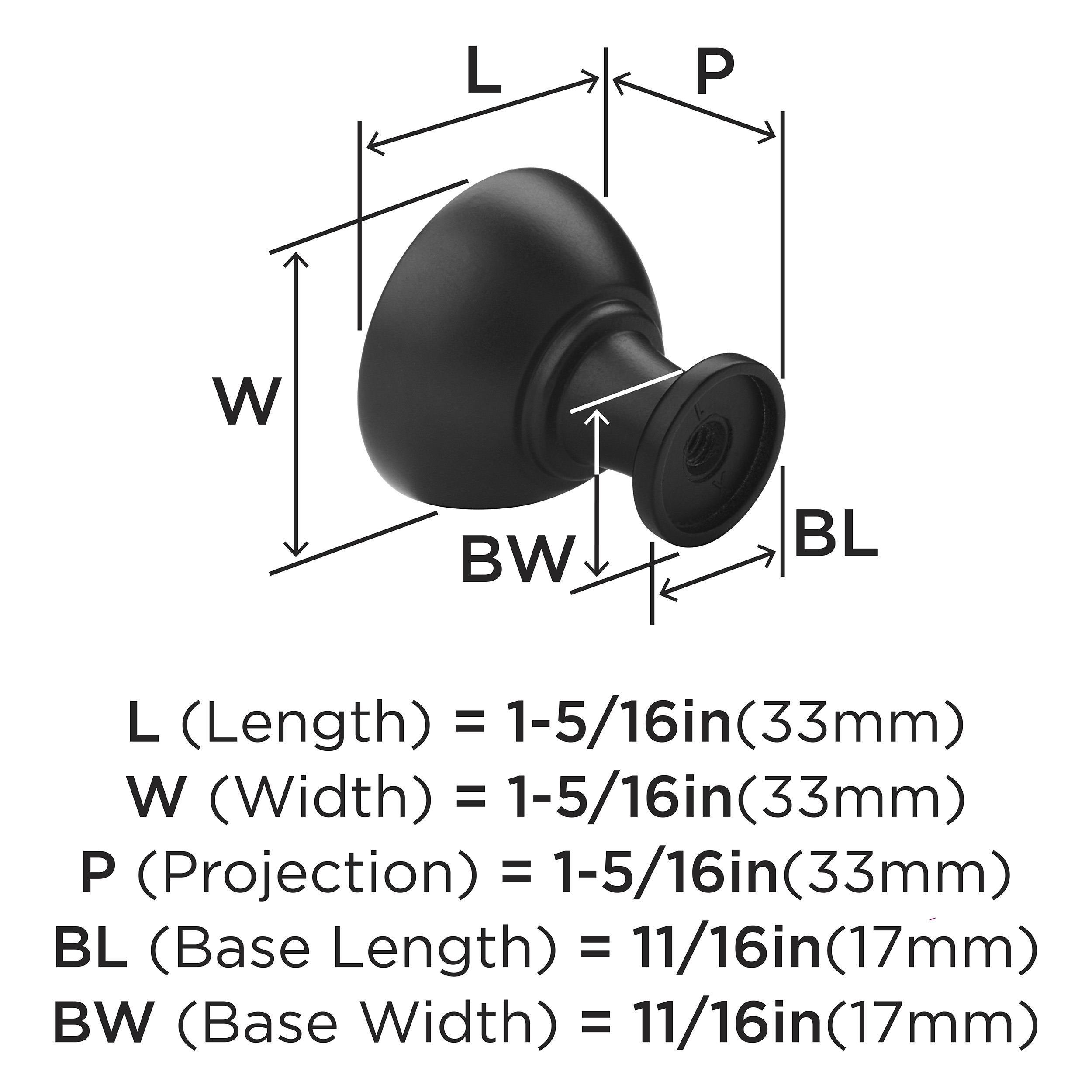 Amerock Matte Black 1-1/4 in. Round Knob 