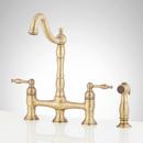 Signature Hardware Aged Brass Two Handle Pull Down Bridge Kitchen Faucet 