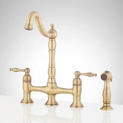 1.75 GPM Double Handle Bridge Kitchen Faucet with Side Spray in Aged Brass
