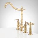 Signature Hardware Aged Brass Two Handle Pull Down Bridge Kitchen Faucet 