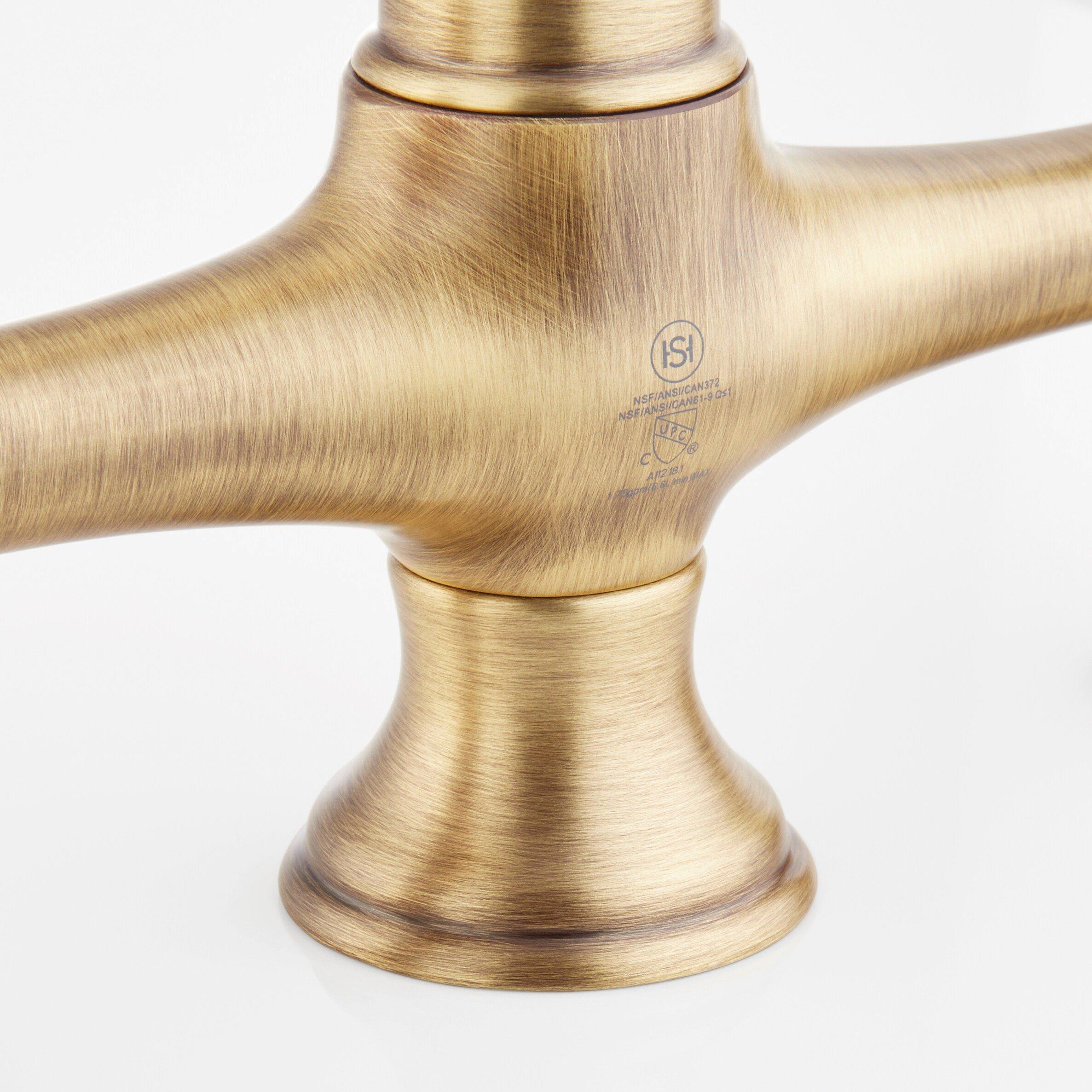 Signature Hardware Aged Brass Two Handle Pull Down Bridge Kitchen Faucet 
