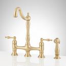 Two Handle Pull Down Bridge Kitchen Faucet in Brushed Gold