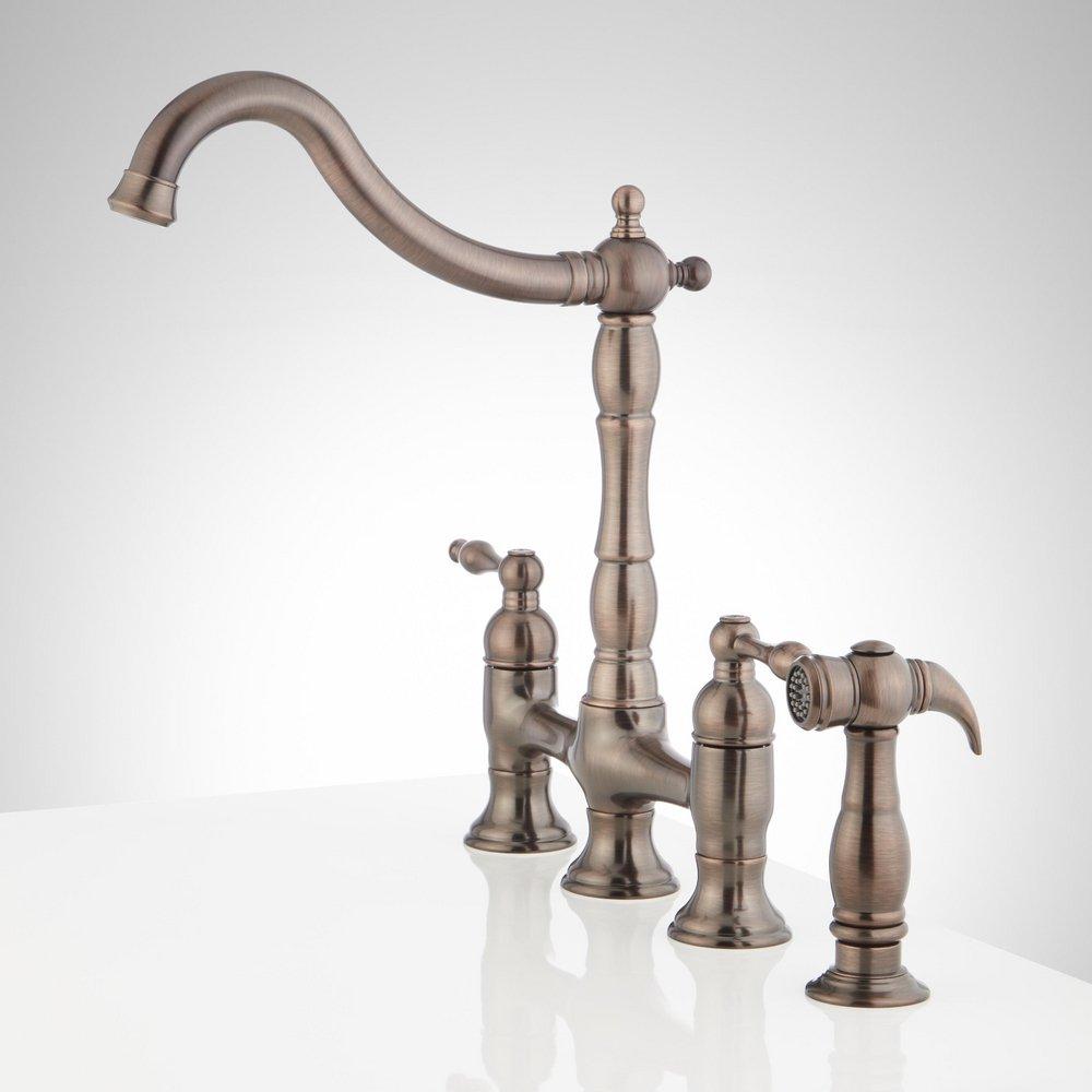 Signature Hardware Oil Rubbed Bronze Two Handle Pull Down Bridge Kitchen Faucet 
