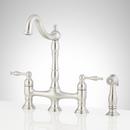 Two Handle Pull Down Bridge Kitchen Faucet in Stainless Steel