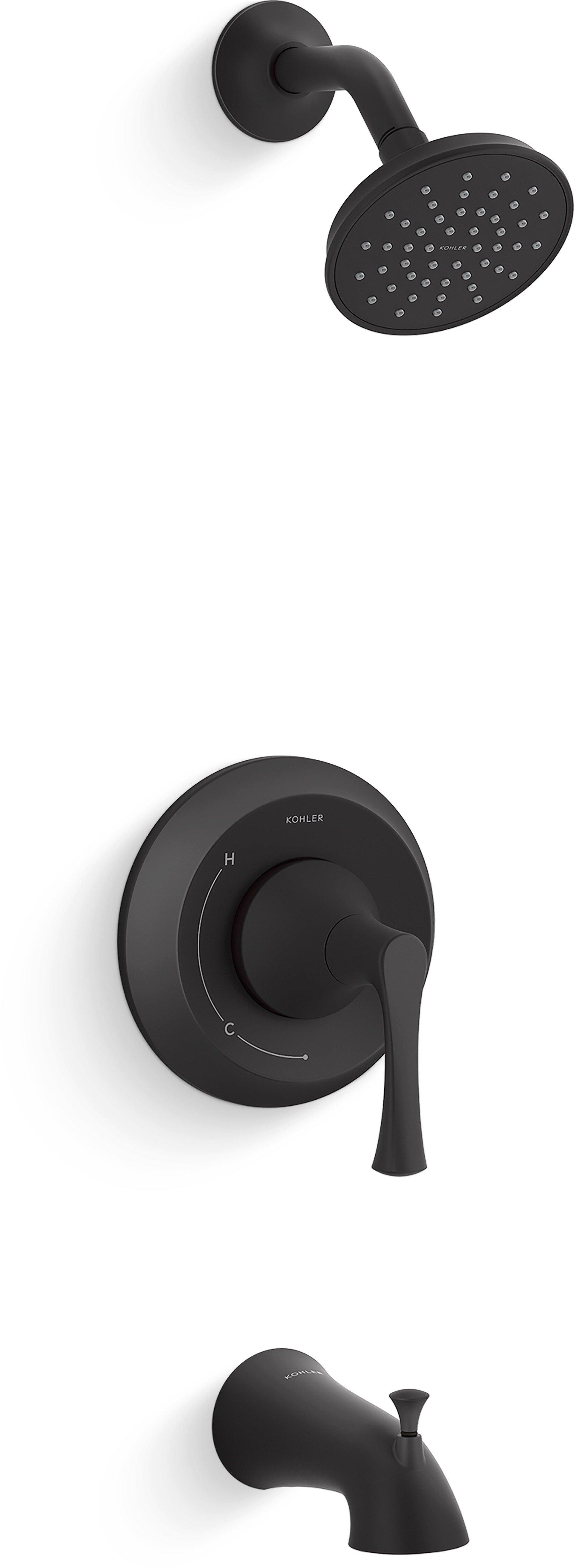 KOHLER Matte Black Single Handle Bathtub & Shower Faucet Trim Kit 