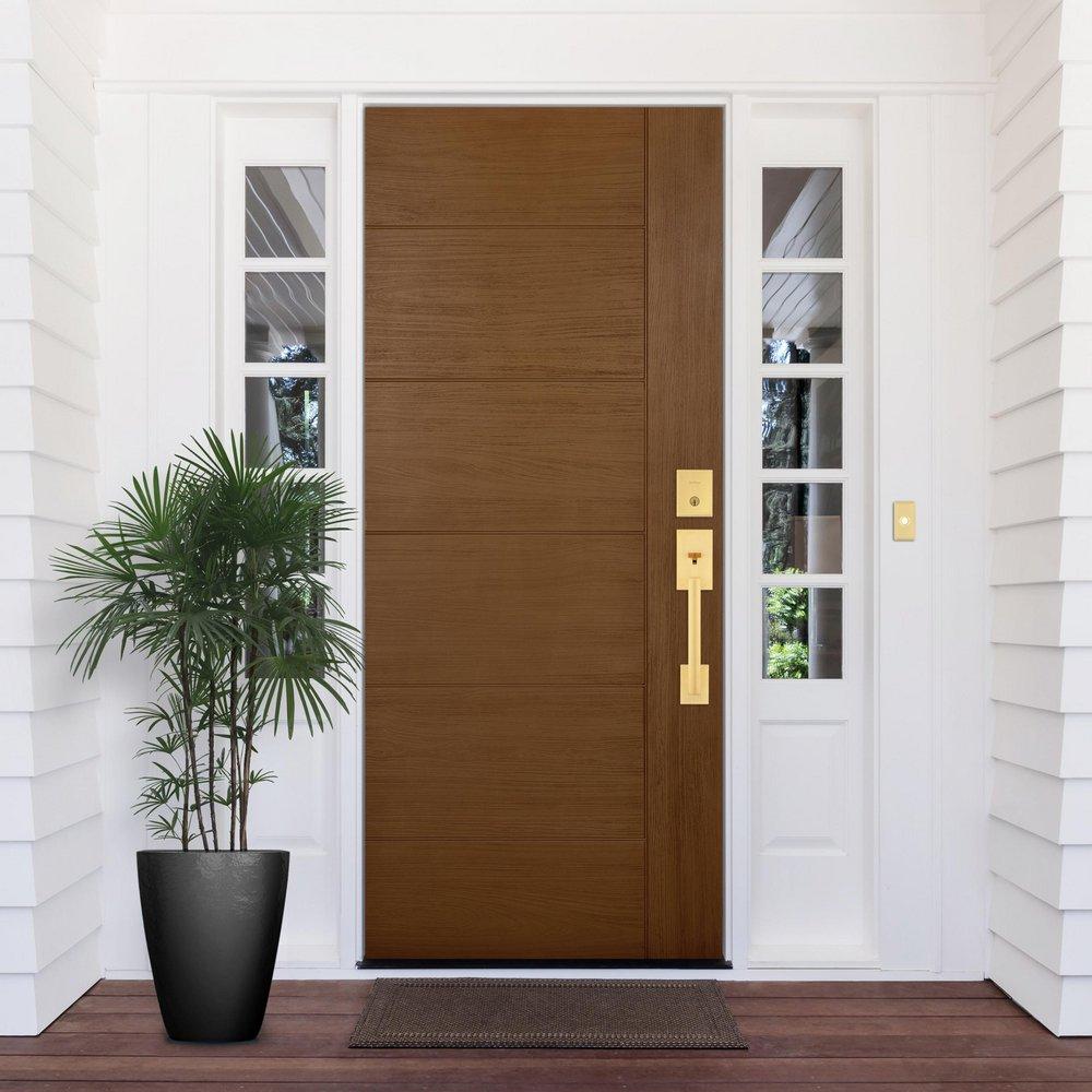 Single Cylinder Low Profile Exterior Only Handleset with SmartKey Security in Satin Brass 