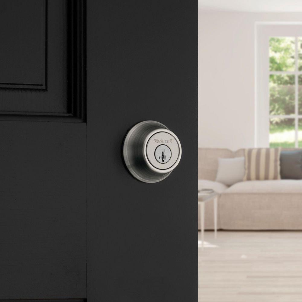 Deadbolt Keyed One Side with SmartKey Security in Satin Nickel 