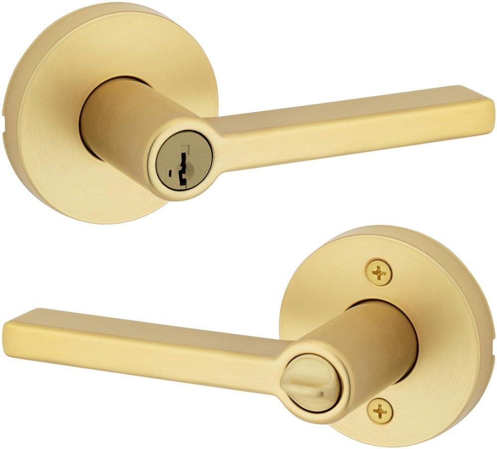 Round Keyed Entry Door Lever with SmartKey Security in Satin Brass 