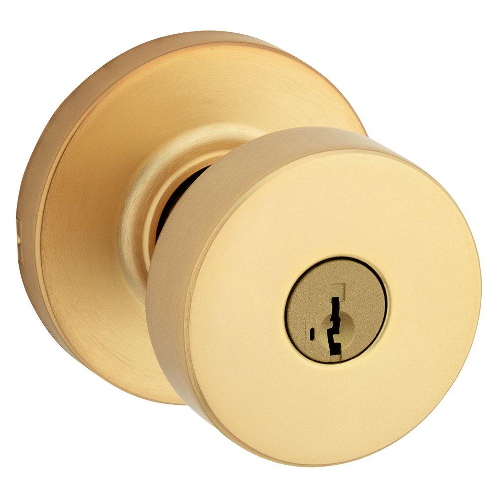 Round Keyed Entry Knob with SmartKey Security in Satin Brass 