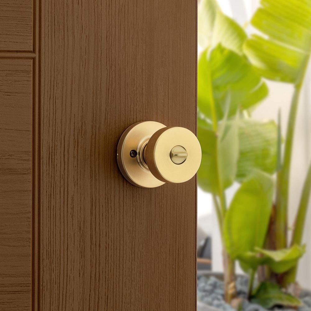 Round Keyed Entry Knob with SmartKey Security in Satin Brass 