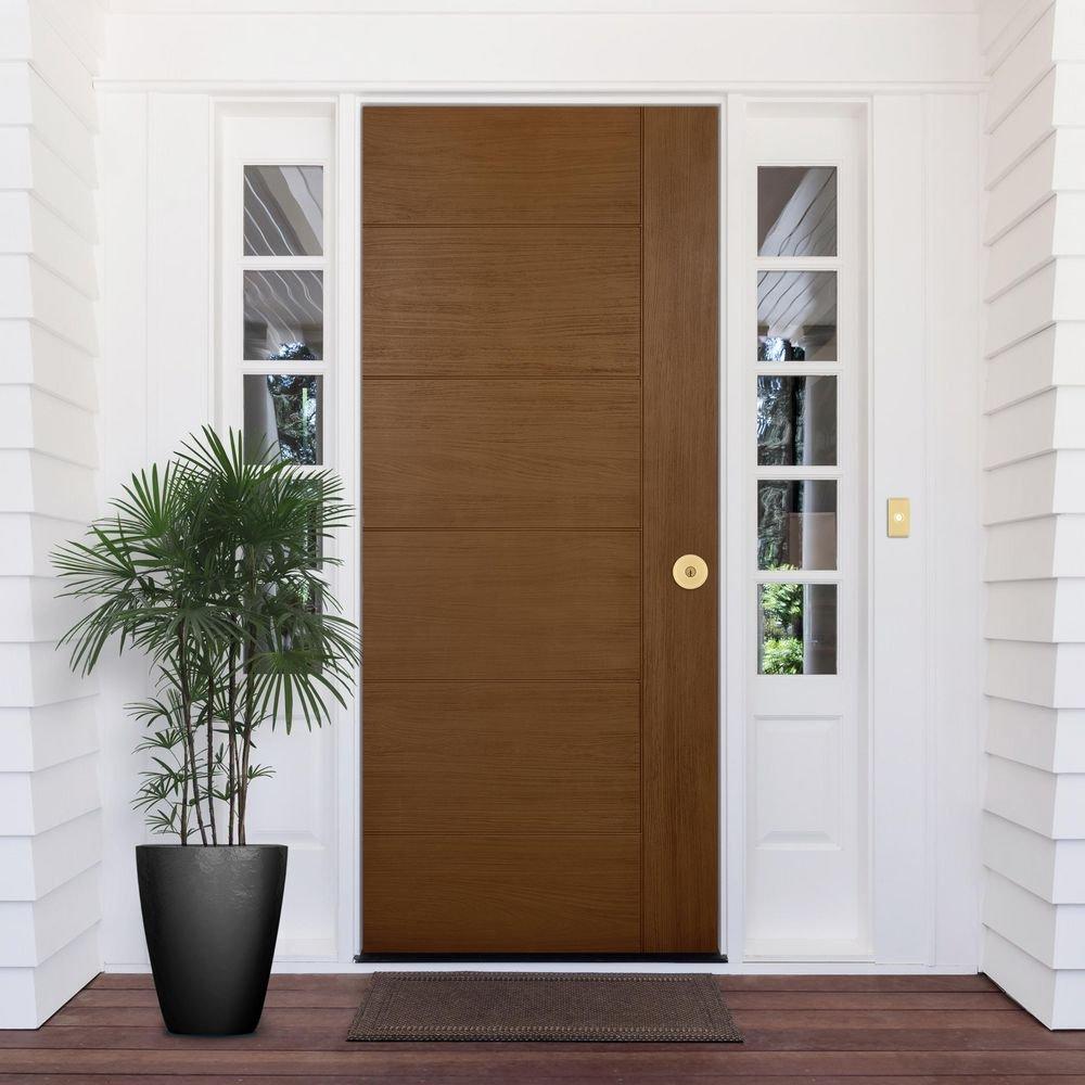 Round Keyed Entry Knob with SmartKey Security in Satin Brass 