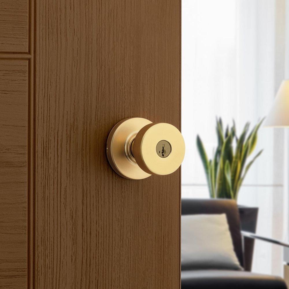 Round Keyed Entry Knob with SmartKey Security in Satin Brass 