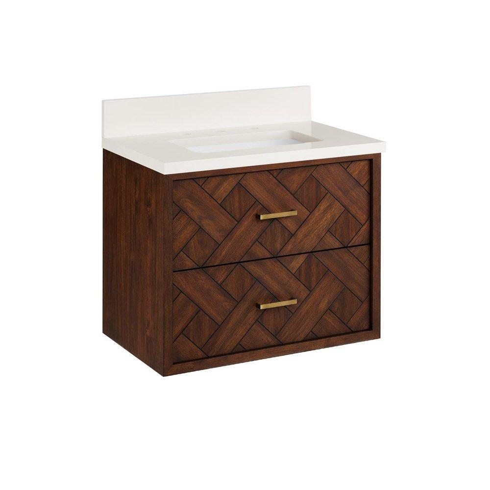 24 PATZI VANITY WITH RECTANGULAR UNDERMOUNT SINK - CHOCOLATE BARK BROWN - ARCTIC WHITE - WIDESPREAD 