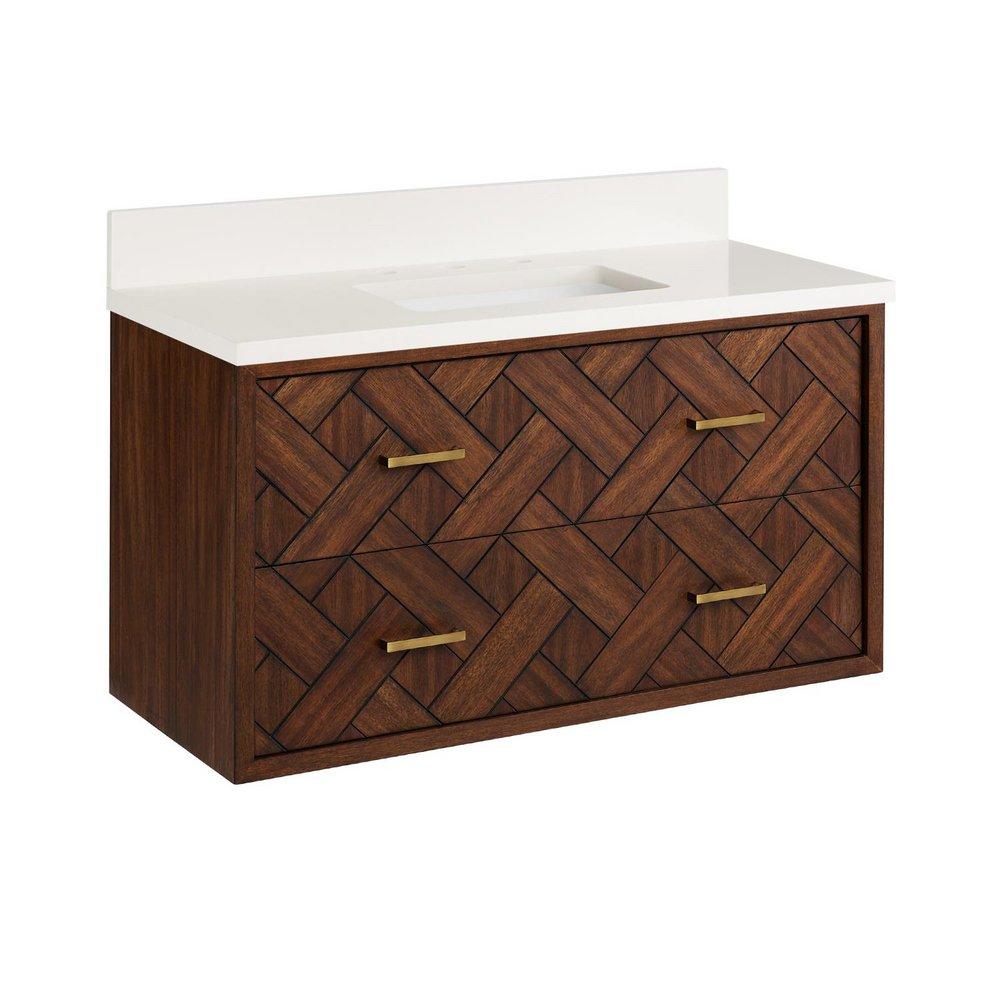 36 PATZI VANITY WITH RECTANGULAR UNDERMOUNT SINK - CHOCOLATE BARK BROWN - ARCTIC WHITE - WIDESPREAD 