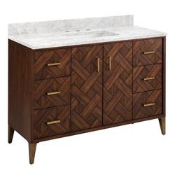 48 in. Floor Mount Vanity in Chocolate Bark Brown with Carrara Marble