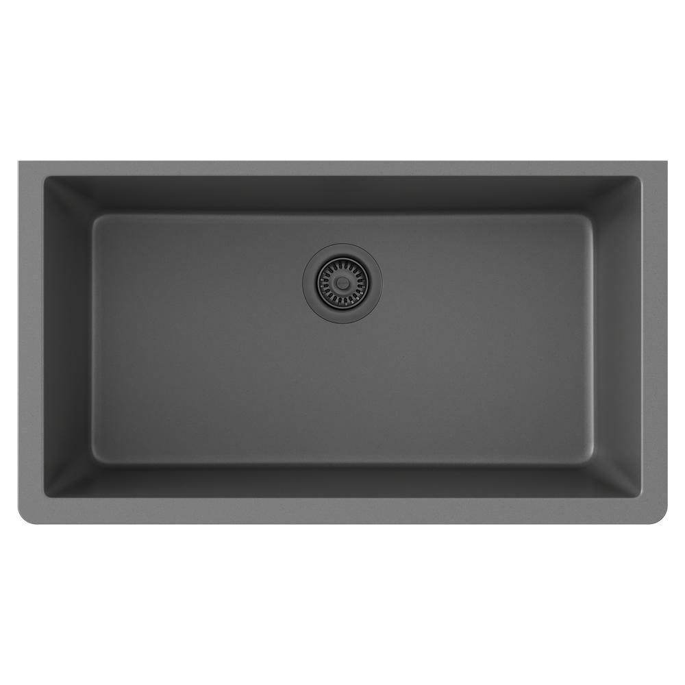 33 in. Undermount Quartz Single Bowl Kitchen Sink in Graphite 