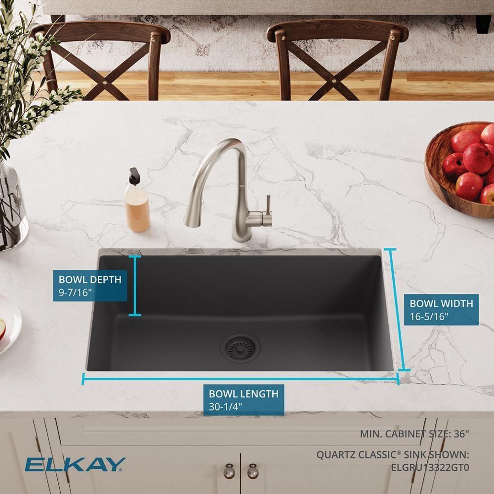 33 in. Undermount Quartz Single Bowl Kitchen Sink in Graphite 