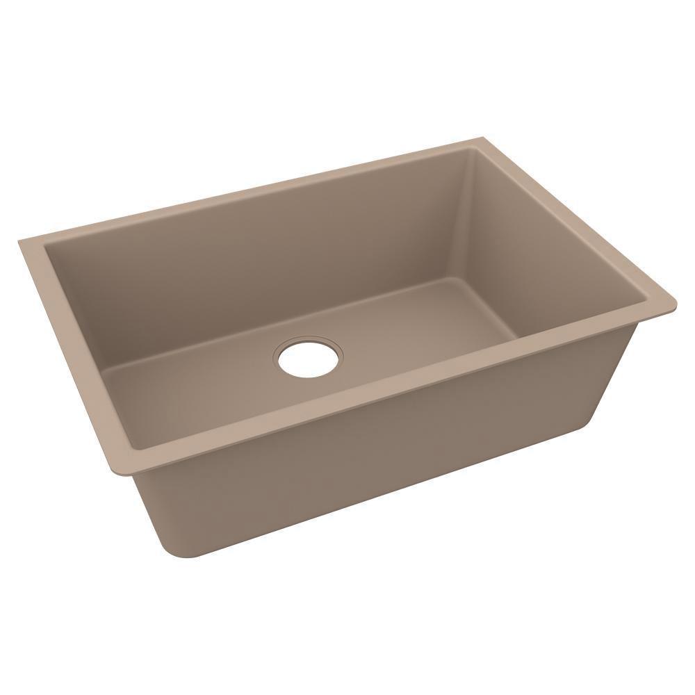33 in. Undermount Quartz Single Bowl Kitchen Sink in Sand 
