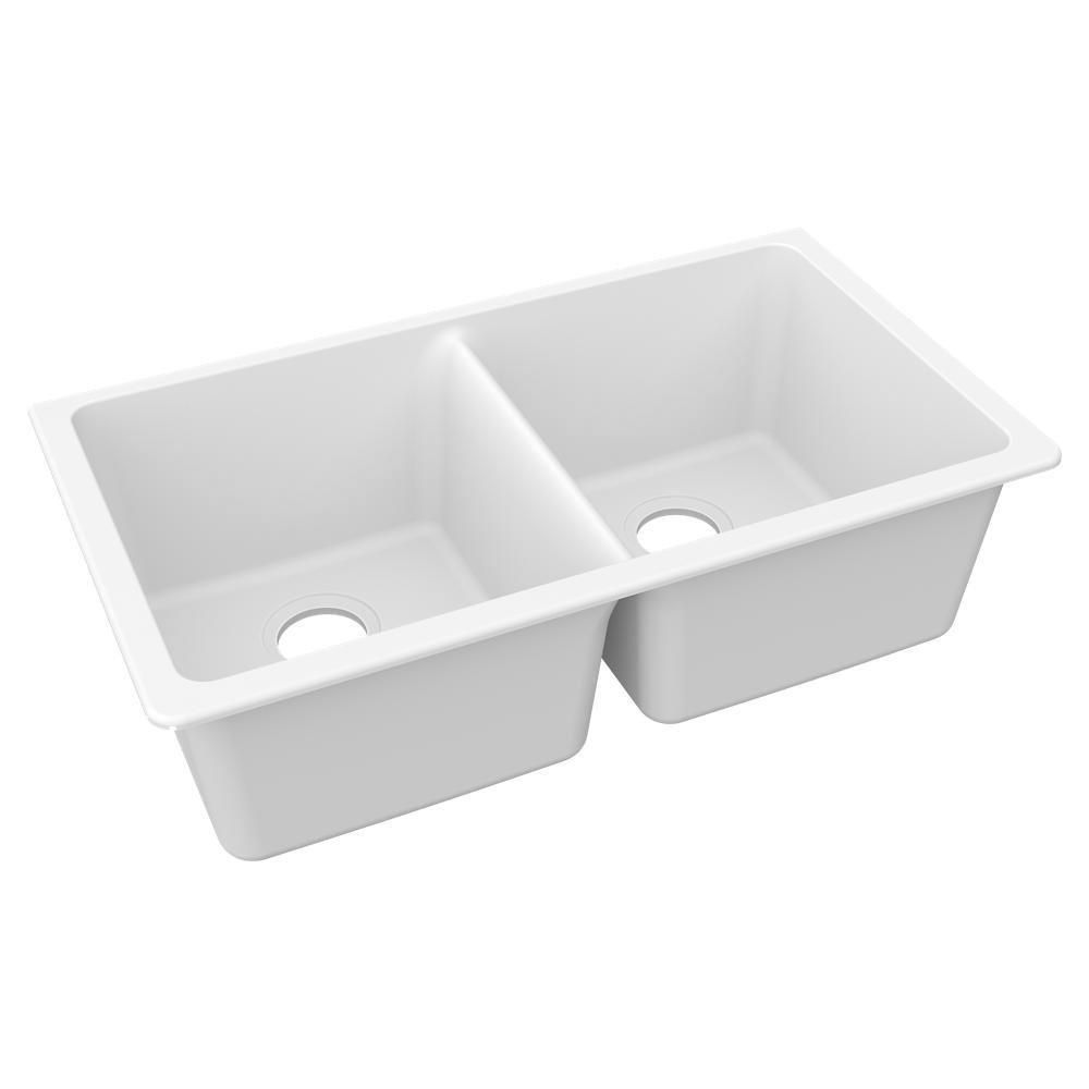 Elkay Arctic Fox 33 x 18-1/2 in. No Hole Composite Double Bowl Undermount Kitchen Sink 
