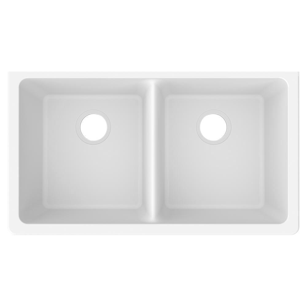 Elkay Arctic Fox 33 x 18-1/2 in. No Hole Composite Double Bowl Undermount Kitchen Sink 