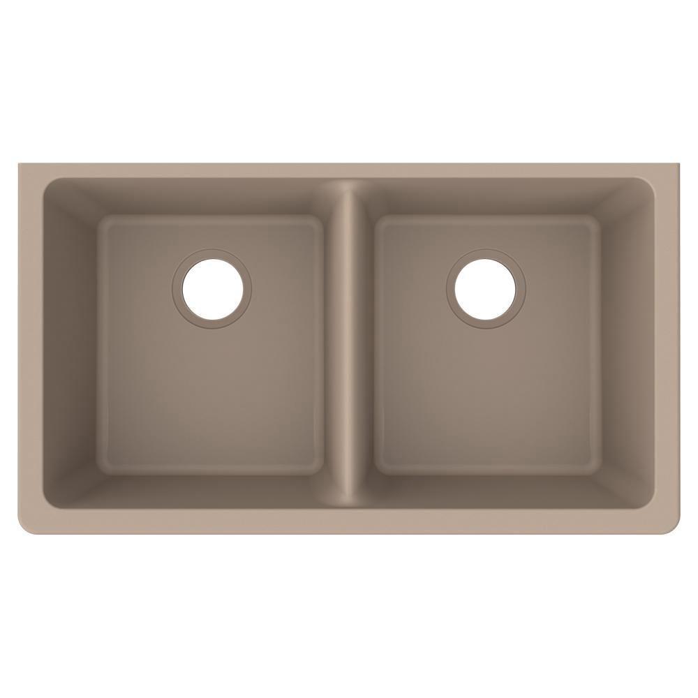 Elkay Sand 33 x 18-1/2 in. No Hole Composite Double Bowl Undermount Kitchen Sink 