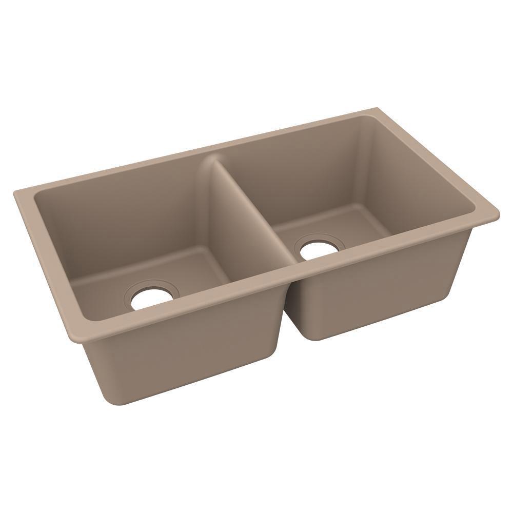 Elkay Sand 33 x 18-1/2 in. No Hole Composite Double Bowl Undermount Kitchen Sink 