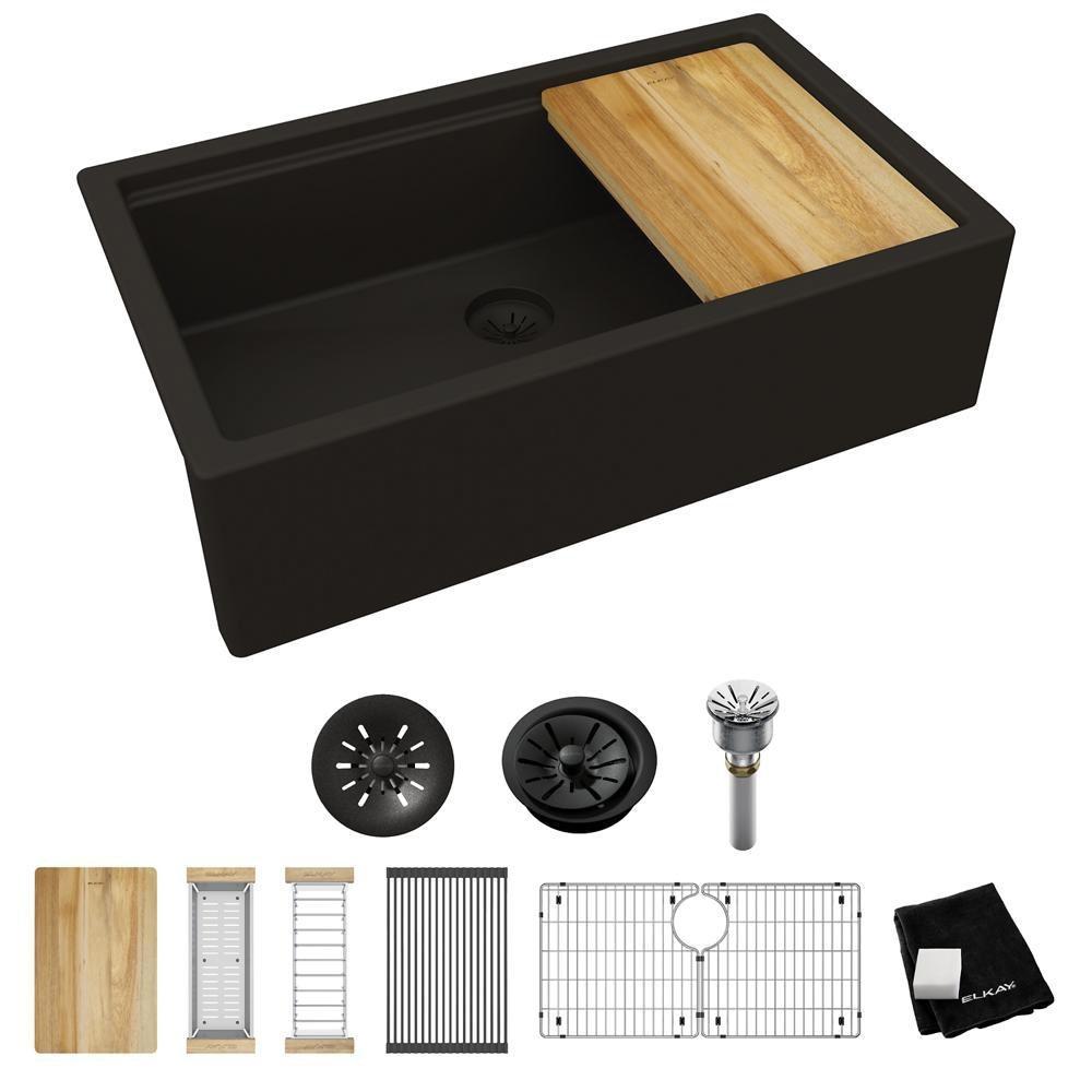 Elkay Obsidian 35-7/8 x 21-9/16 in. Composite Single Bowl Farmhouse Kitchen Sink 