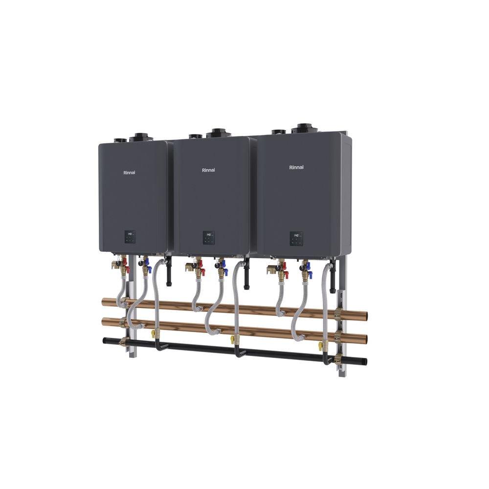 Interior Wall Mount 3-Unit Tankless Water Heater System 