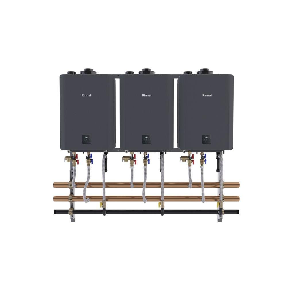 Interior Wall Mount 3-Unit Tankless Water Heater System 