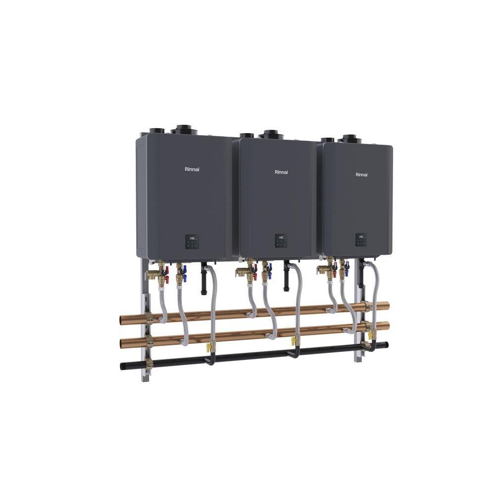 Interior Wall Mount 3-Unit Tankless Water Heater System 