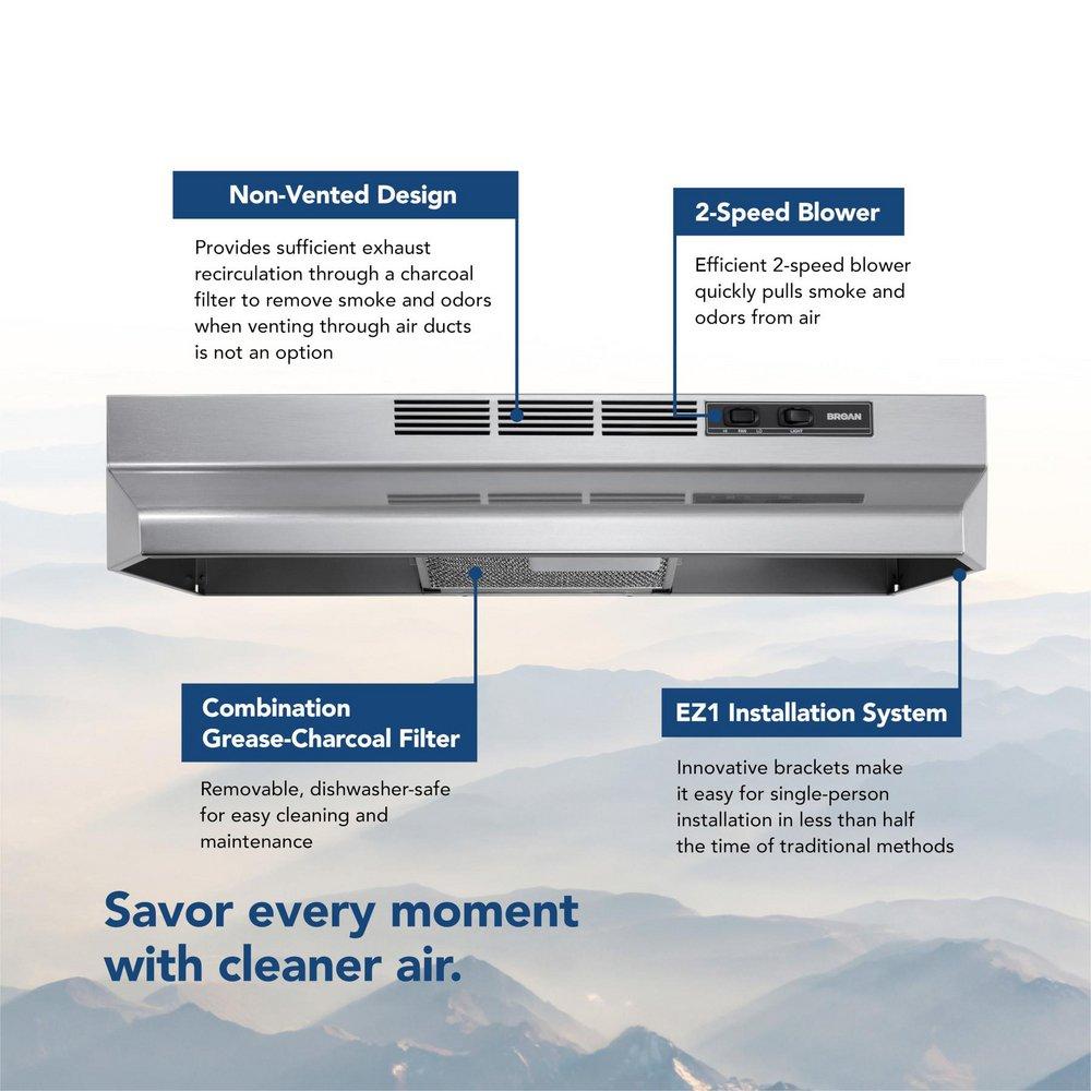 30 in. Non-Ducted Under Cabinet Range Hood in Stainless Steel 