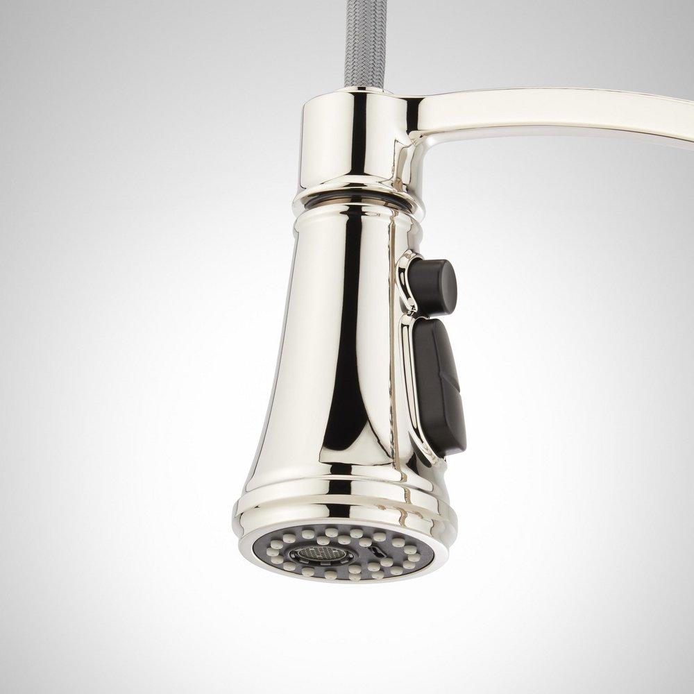 Signature Hardware Polished Nickel Two Handle Pull Down Bridge Kitchen Faucet 