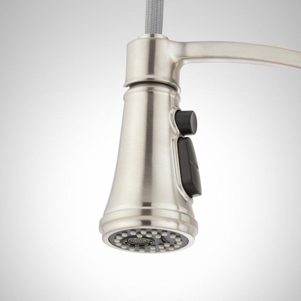 Signature Hardware Stainless Steel Two Handle Pull Down Bridge Kitchen Faucet 