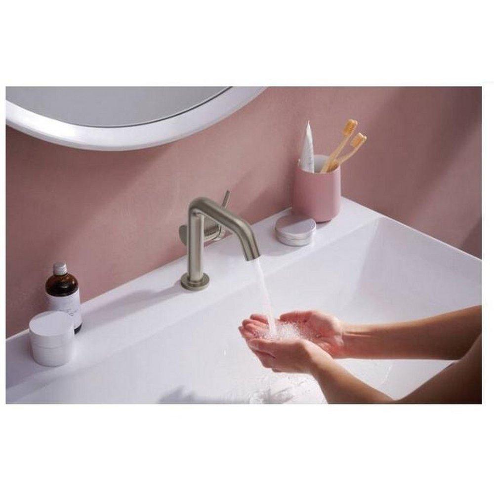 Single Handle Monoblock Bathroom Sink Faucet in Brushed Nickel 