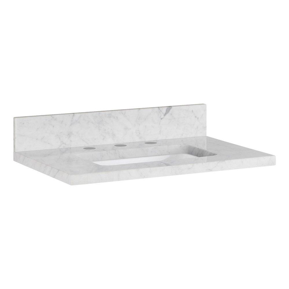 25 X 19 3CM NARROW MARBLE VANITY TOP WITH RECTANGULAR UNDERMOUNT SINK - WIDESPREAD - CARRARA 