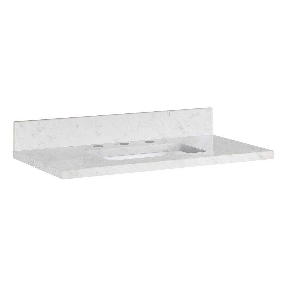 31 X 19 3CM NARROW MARBLE VANITY TOP WITH RECTANGULAR UNDERMOUNT SINK - WIDESPREAD - CARRARA 