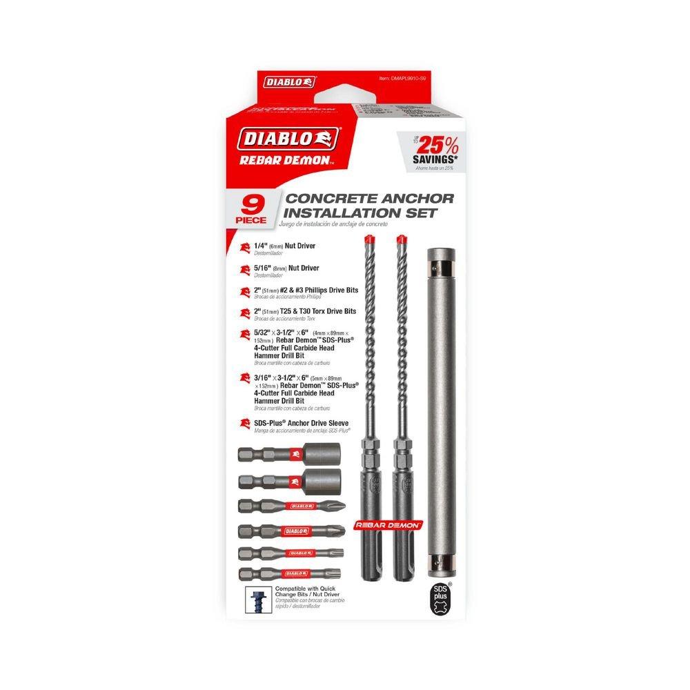 9 Pc Sds-Plus Cncrt Ancr Drv Set 
