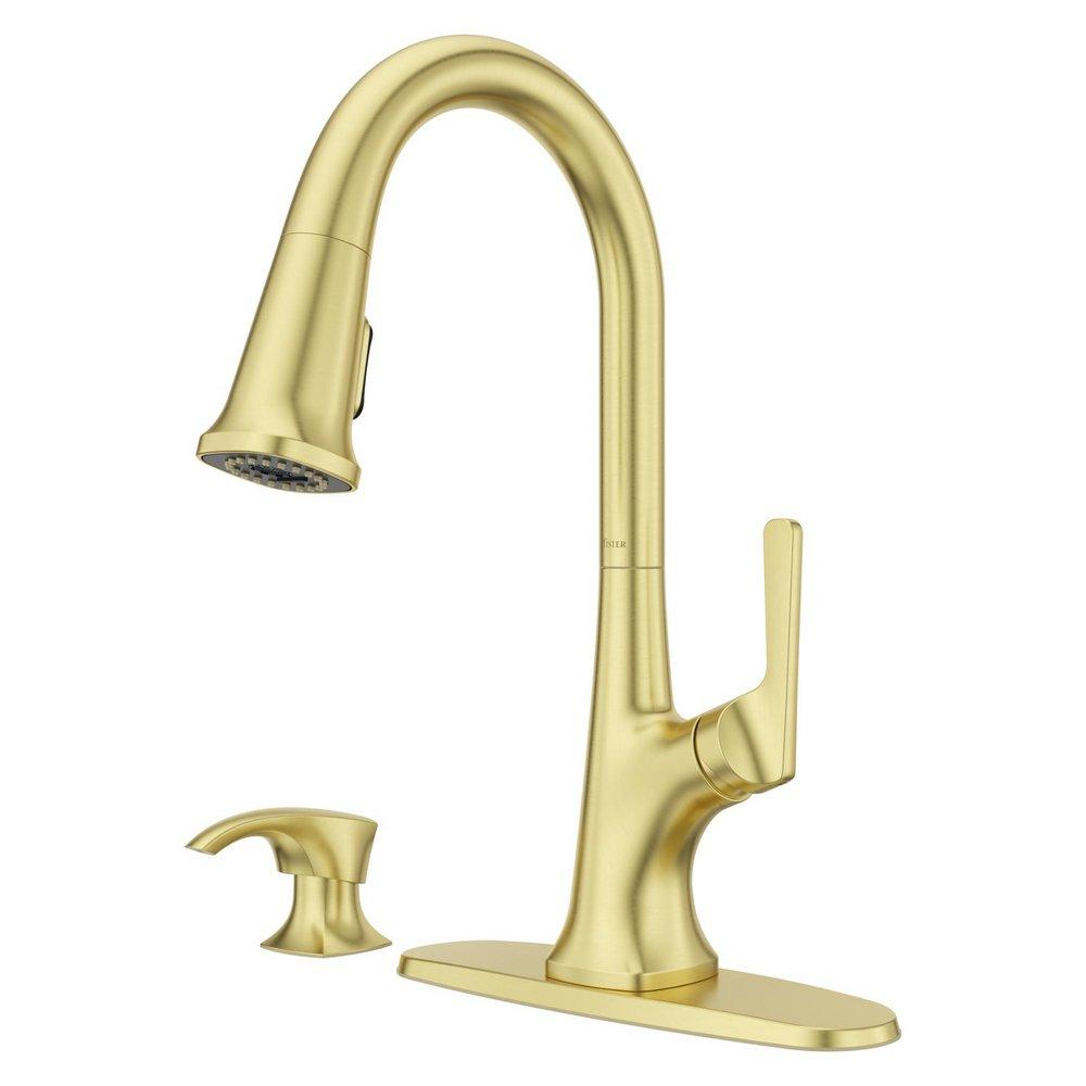 Single Handle Pull Down Kitchen Faucet in Brushed Gold 