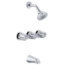 GERBER CLASSICS THREE METAL FLUTED HANDLE SLIDING SLEEVE ESCUTCHEON TUB & SHOWER FITTING WITH IPS/SWEAT CONNECTIONS & THREADED SPOUT 1.75GPM CHROME 