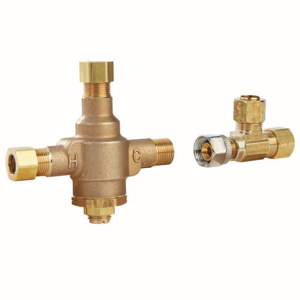 3/8 in. CompPression HydroGuard Under the Counter Lavatory Mixing Valve with Tee in Rough Bronze 