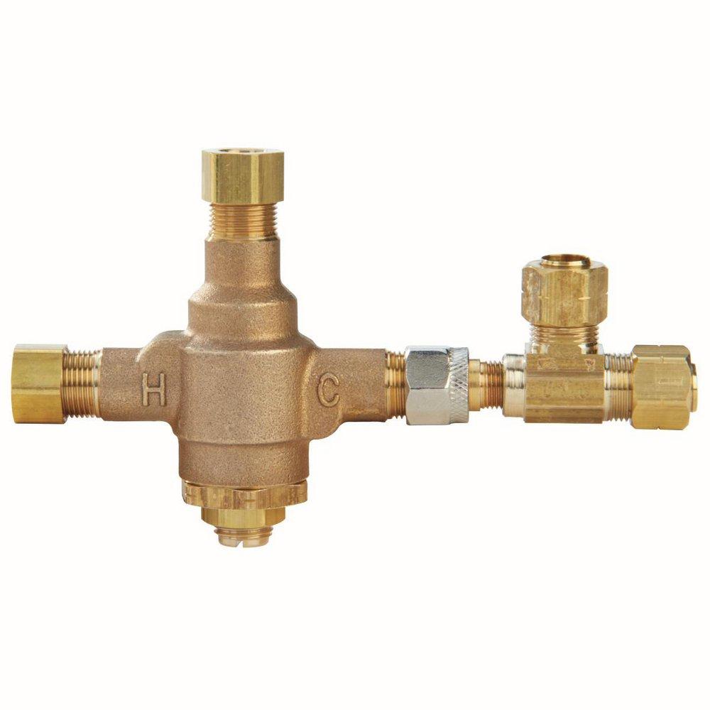 3/8 in. CompPression HydroGuard Under the Counter Lavatory Mixing Valve with Tee in Rough Bronze 