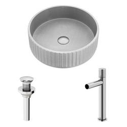 16 in. Vessel Mount Round Concrete Bathroom Sink in Grey