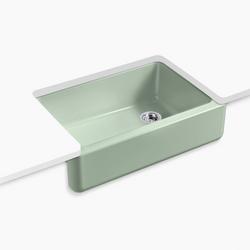 33 in. Undermount Farmhouse Cast Iron Single Bowl Kitchen Sink in Aspen Green