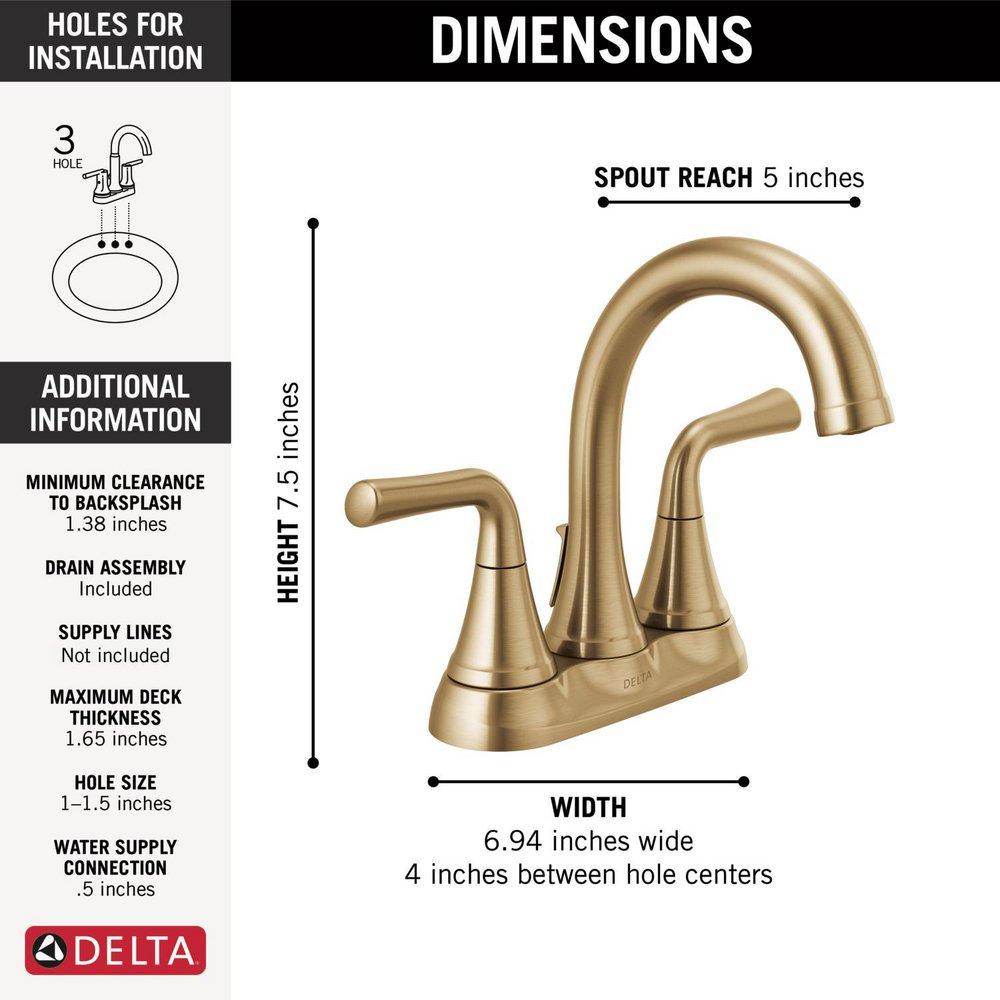 DELTA KAYRA TWO HANDLE CENTERSET BATHROOM FAUCET 