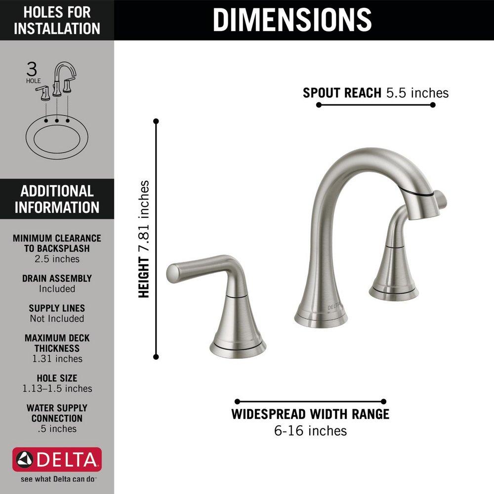 DELTA KAYRA TWO HANDLE WIDESPREAD PULL-DOWN BATHROOM FAUCET 